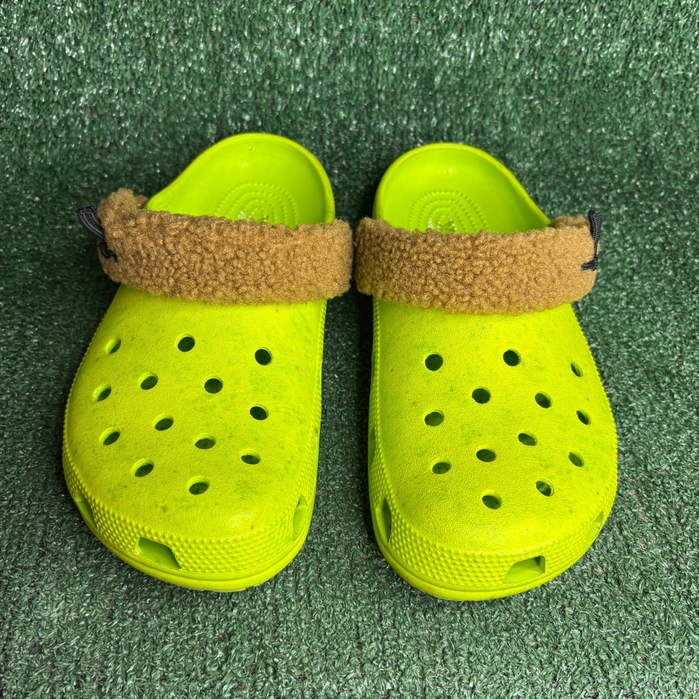 DreamWorks x Crocs Shrek Fleece Sherpa Strap Classic Clog Lime Punch Womens 10